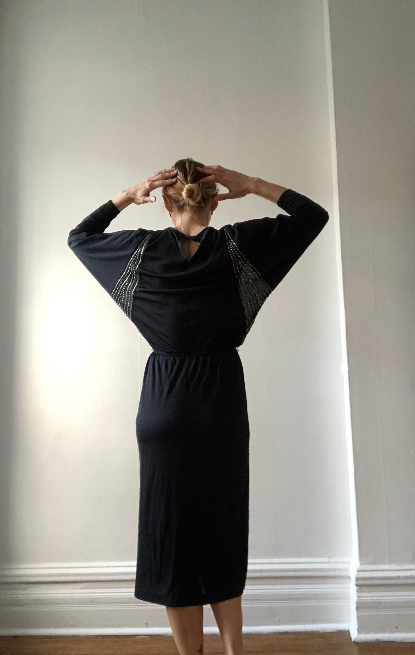 1970s Disco Dress with silver beading, Size Small