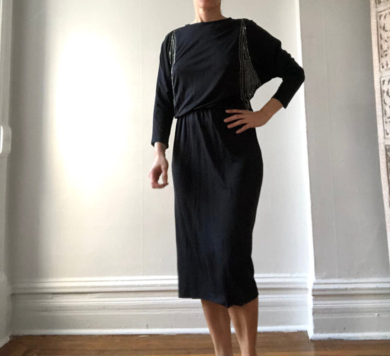 1970s Disco Dress with silver beading, Size Small