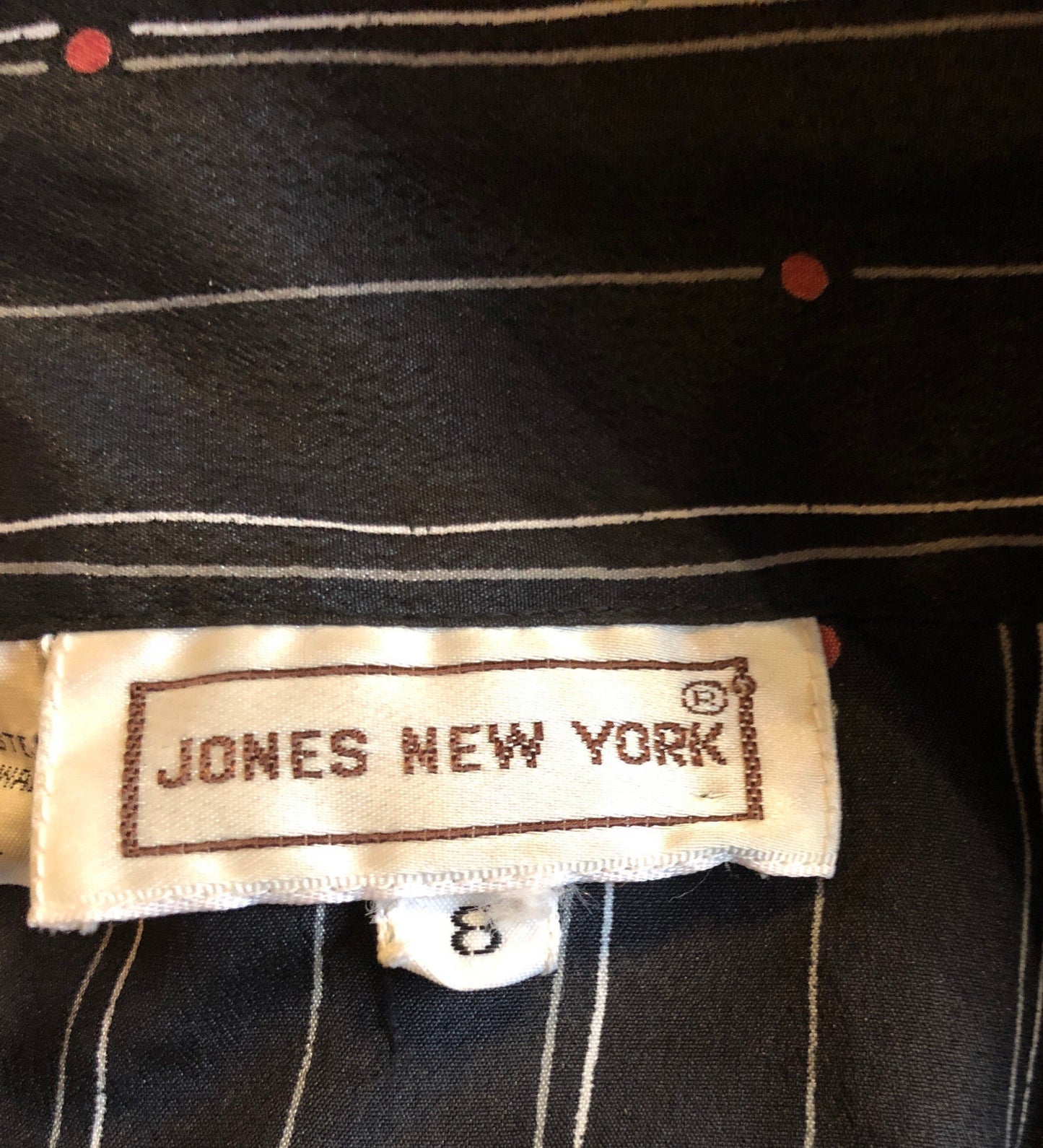 SALE 1970s Jones New York Black Striped Tie Front Top, Size Small