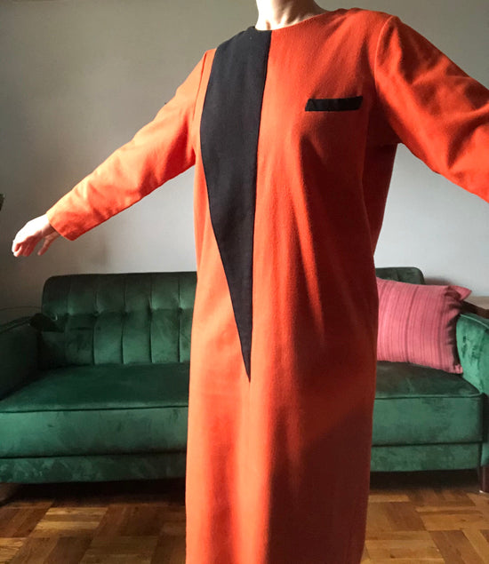 Stunning Orange and Black 80s Colorblock Dress, Size: Medium