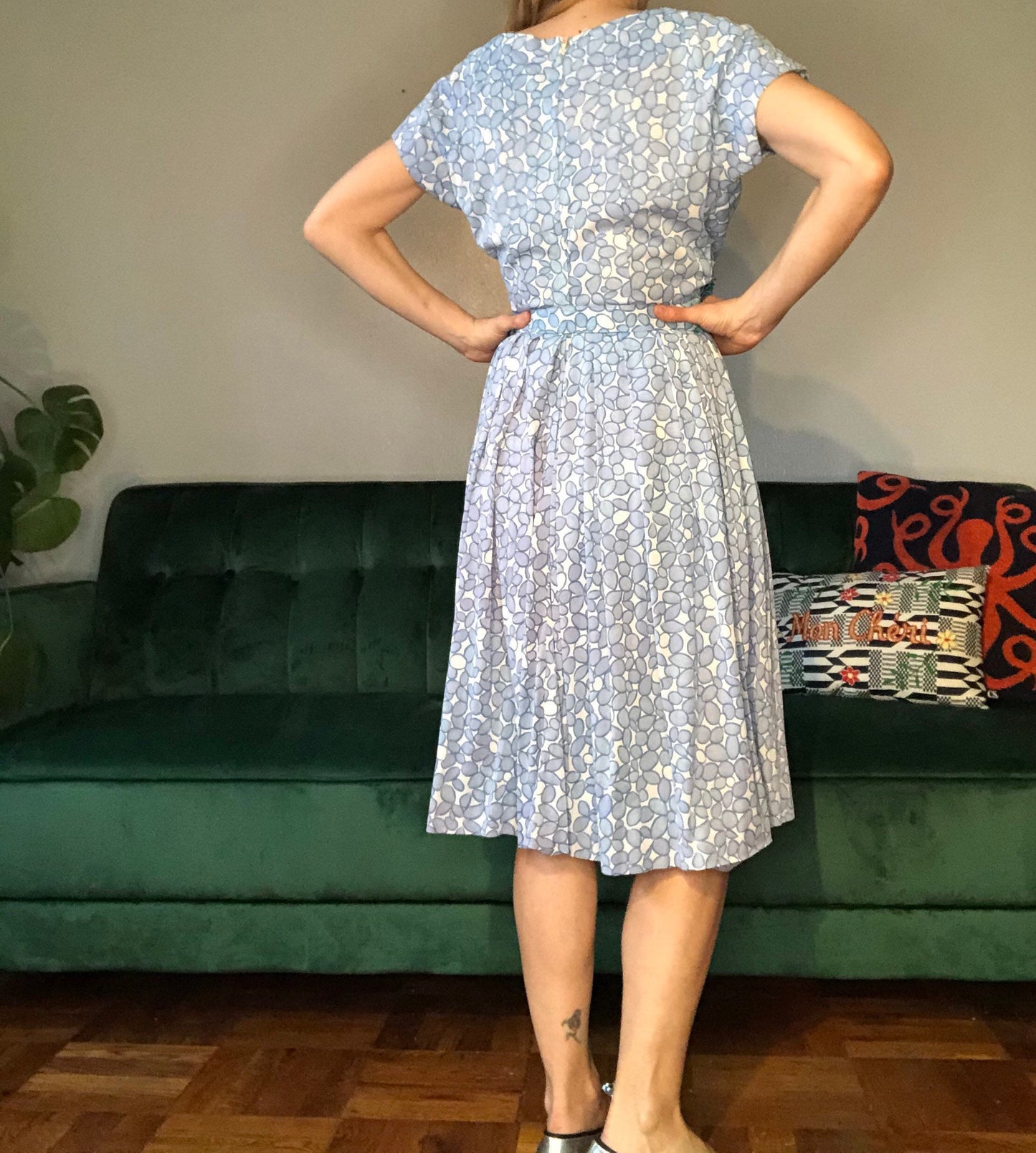 R & K Originals 1950s Watercolor Dot Dress, Size Small