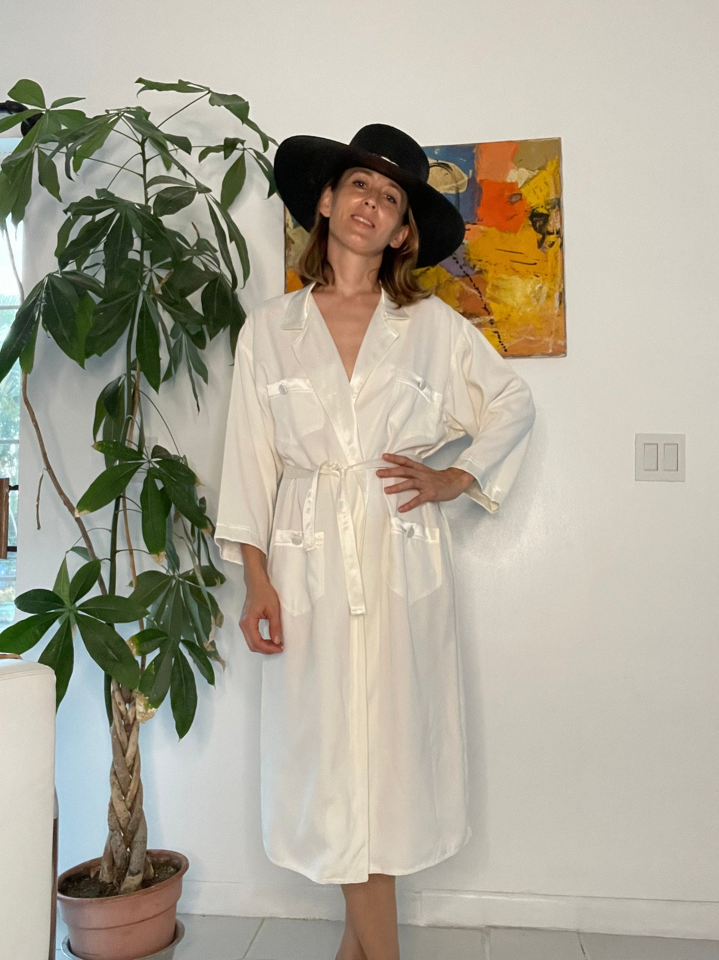Load image into Gallery viewer, White Silk Charmeuse Shirt Dress, White Silk Wedding Dress
