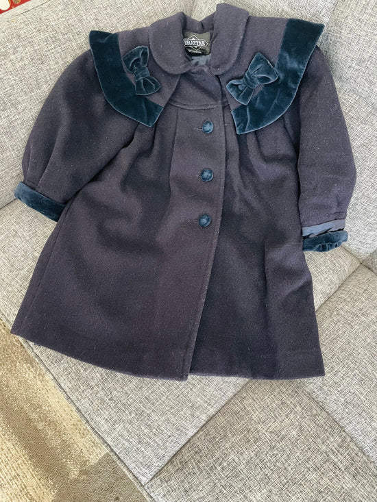 1950s Wool and Velvet Navy Blue Children's Jacket from the Ukraine