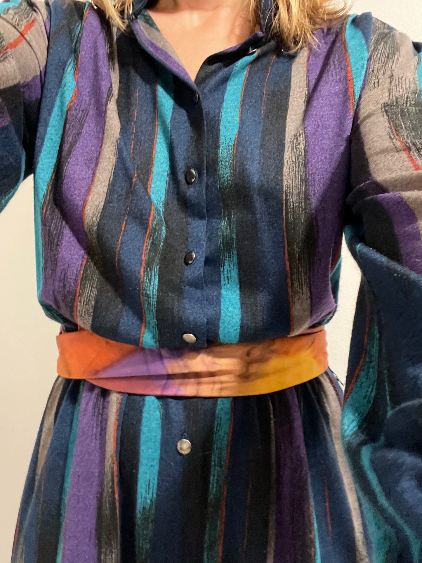 70s Watercolor Stripe Day Dress