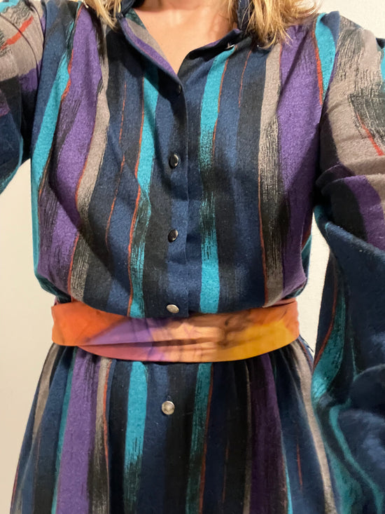 Load image into Gallery viewer, 70s Watercolor Stripe Day Dress
