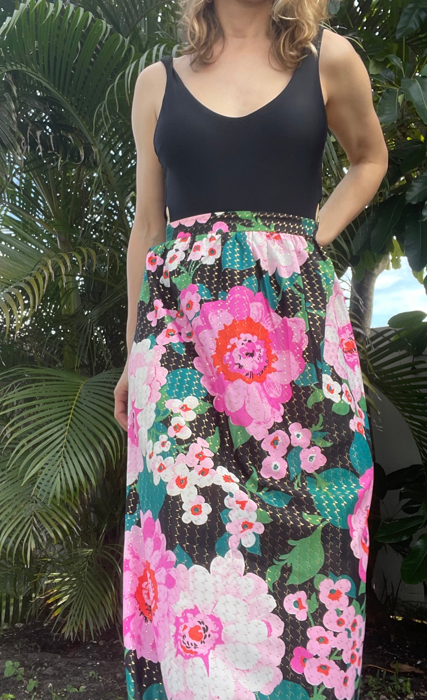 Boho Brocade 70s Maxi Skirt, Waist: 28”