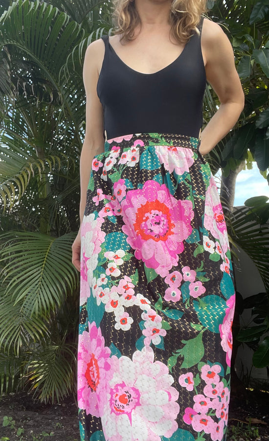 Boho Brocade 70s Maxi Skirt, Waist: 28”