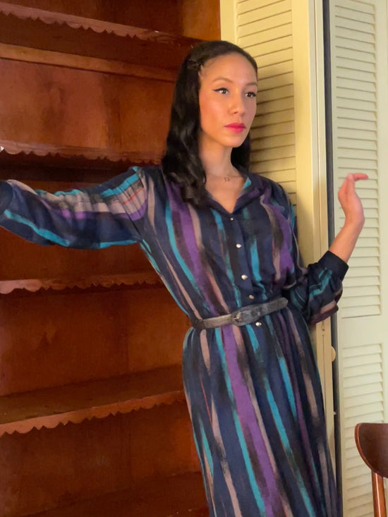 70s Watercolor Stripe Day Dress