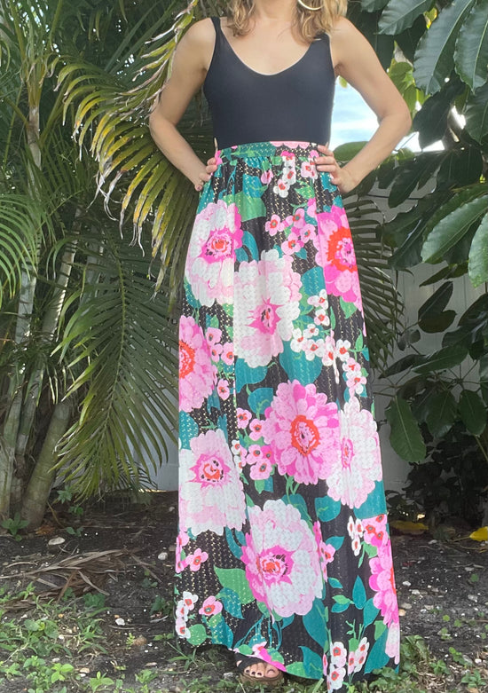 Boho Brocade 70s Maxi Skirt, Waist: 28”