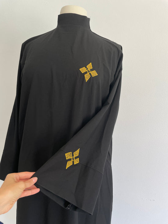 Load image into Gallery viewer, Black Mock Turtleneck Dress w Gold Embroidery
