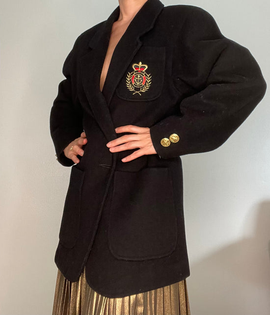 Lorovi Black Nautical Blazer, Size Medium