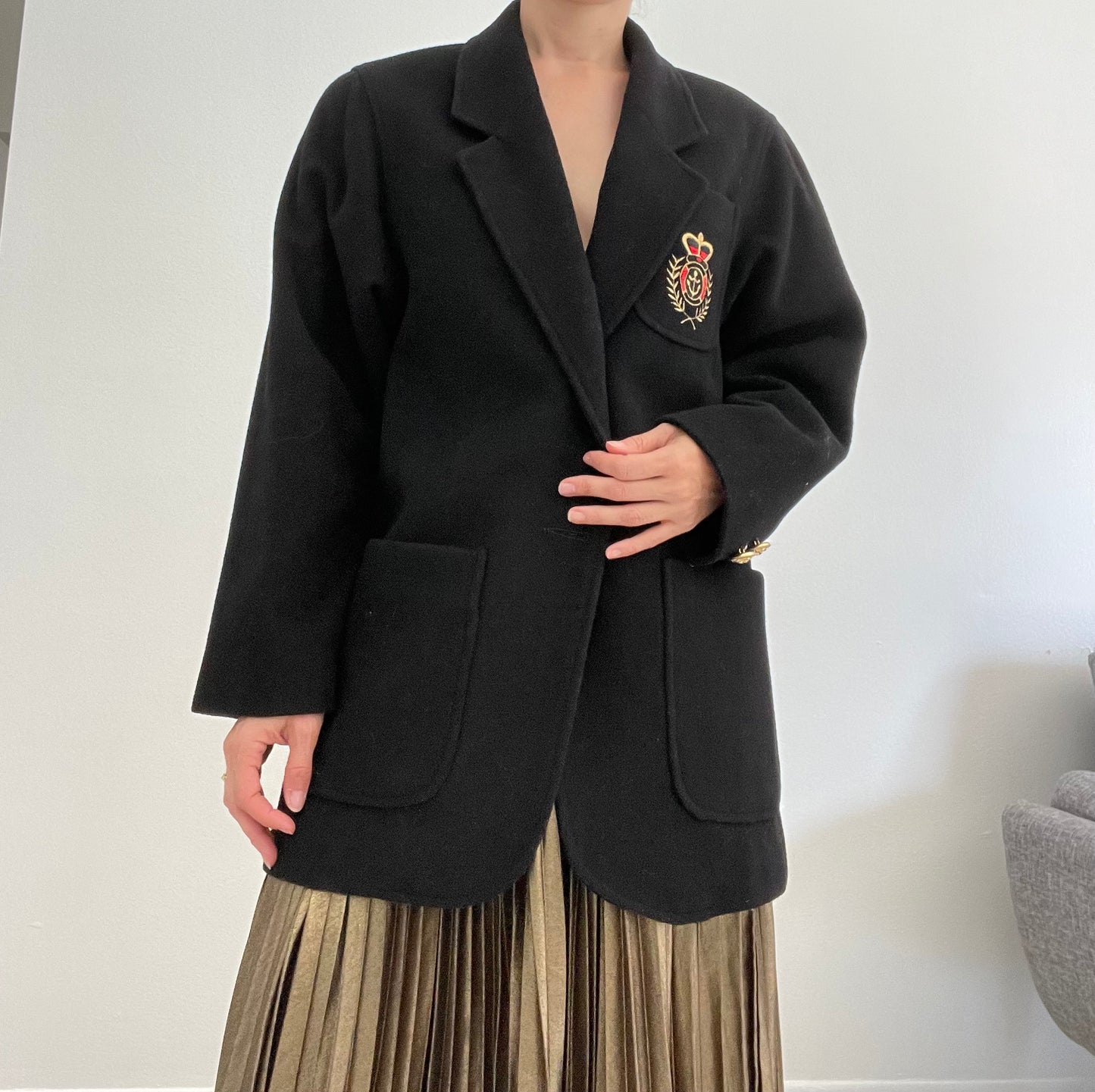 Lorovi Black Nautical Blazer, Size Medium