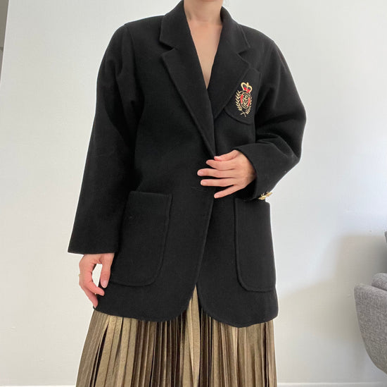 Lorovi Black Nautical Blazer, Size Medium