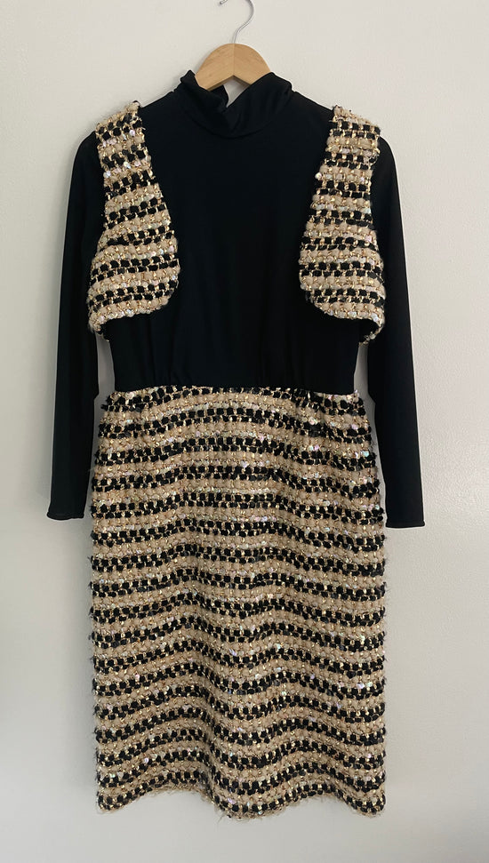 Load image into Gallery viewer, Fabulous 70s Black &amp;amp; Gold Party Dress
