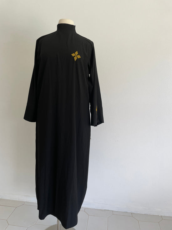Load image into Gallery viewer, Black Mock Turtleneck Dress w Gold Embroidery
