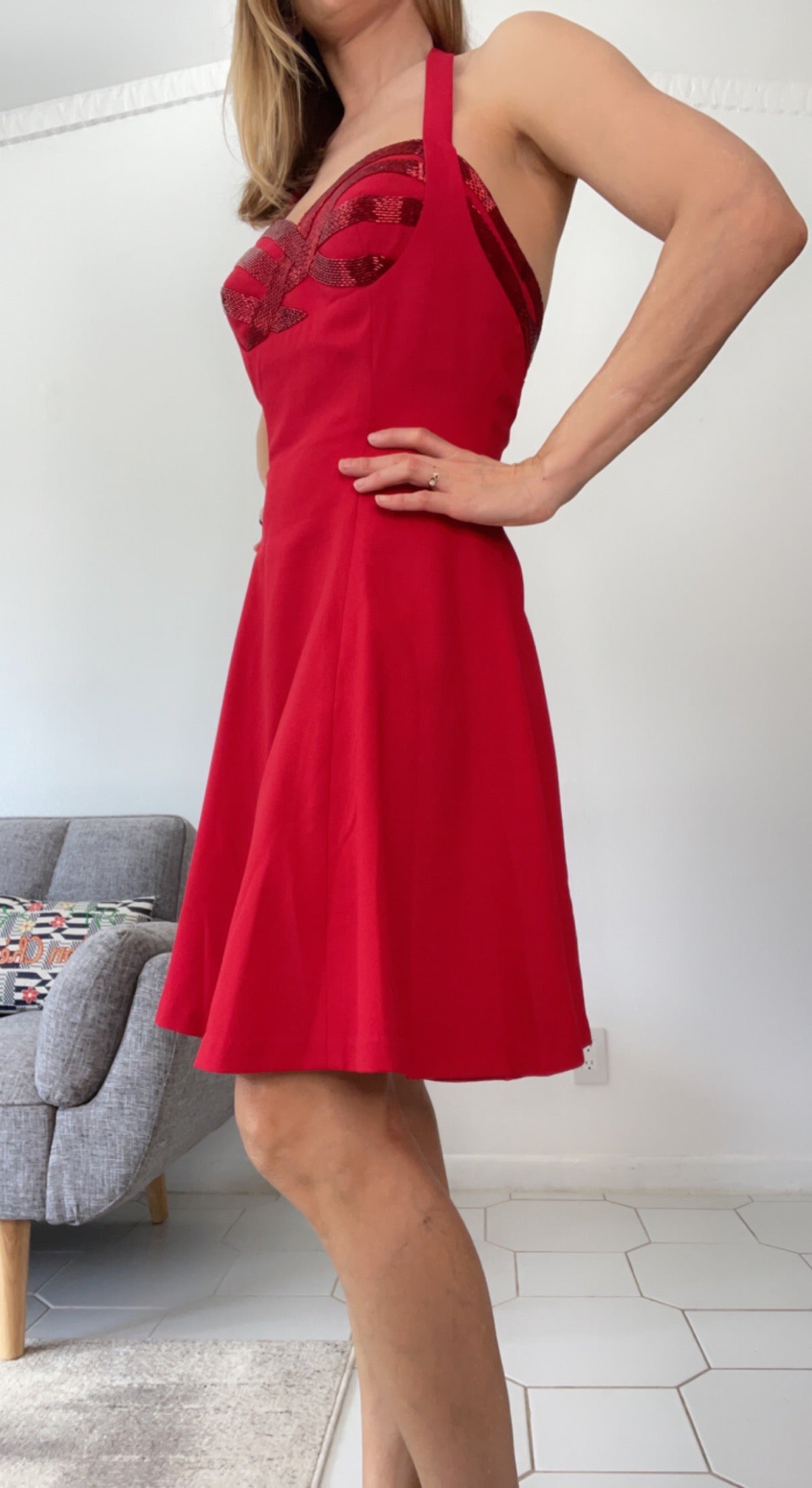 Alyce Red Holiday Skater Dress, Size Small